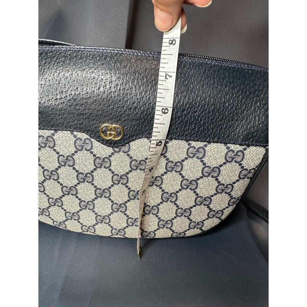 Gucci Vintage GG Supreme Monogram Crossbody Bag Navy Blue Leather Trim Italy - Picture 7 of 16